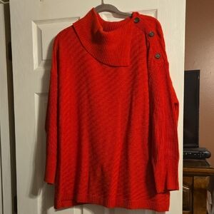 Style & Co. Vibrant Red Cowl Neck Sweater with Button Accents